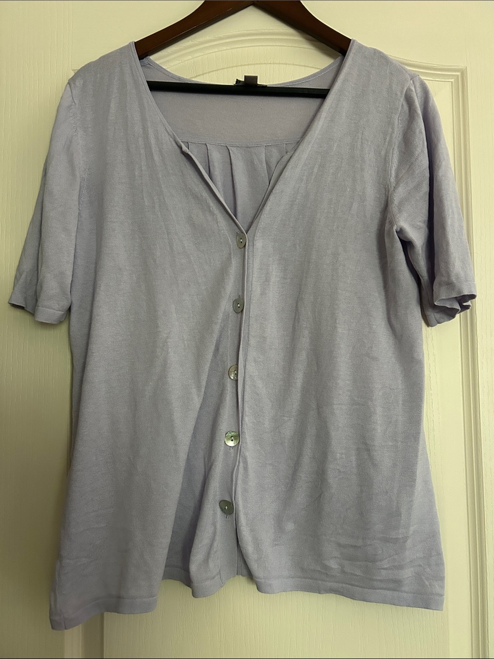 J. Jill Lavender Button-Front Short Sleeve Sweater
